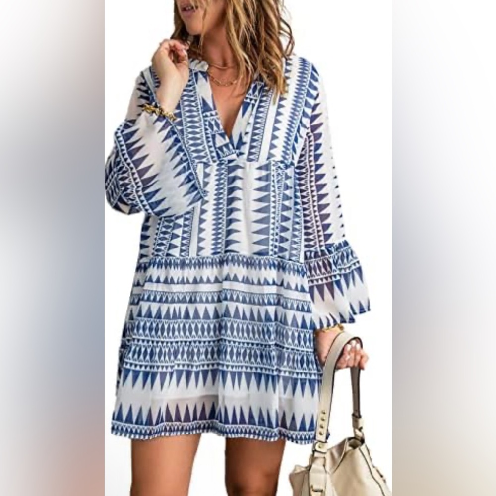 Dokotoo Womens Blue Flowy Ruffle Mini Dress